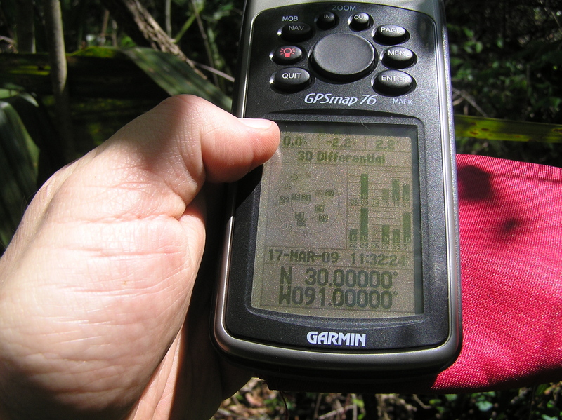 Success!  GPS reading at the confluence.