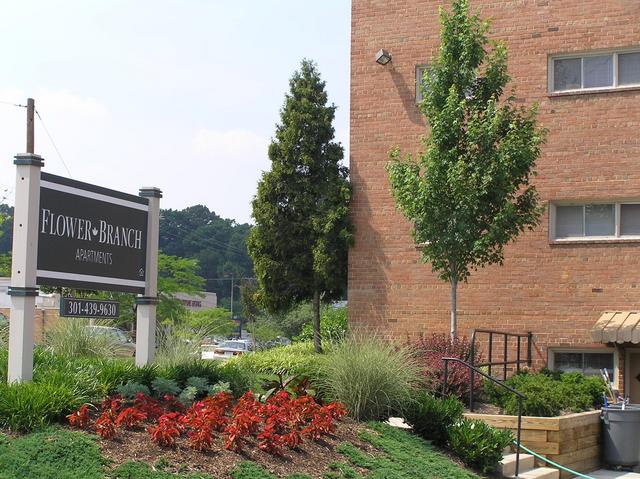 Flower Branch apartments sign, 150 meters south of the confluence.