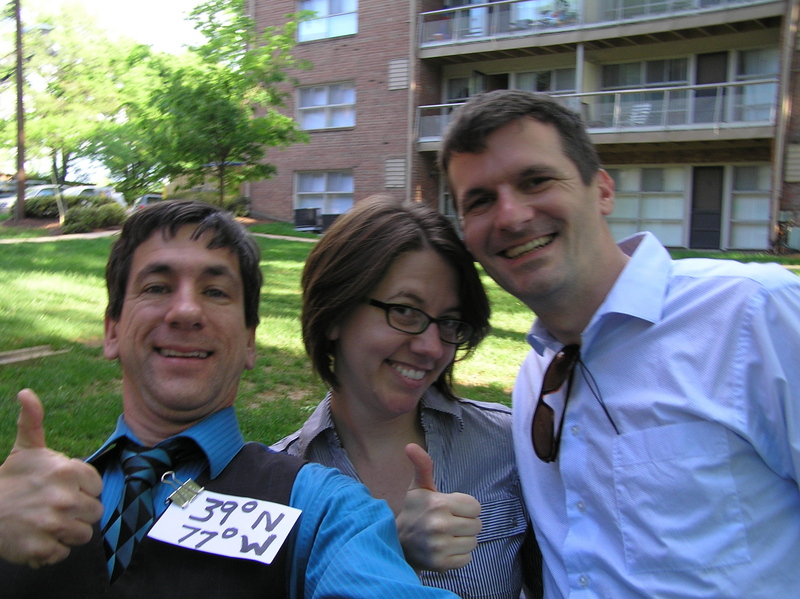 Joseph Kerski, Joy Adams, and Greg Osburn celebrate confluence centeredness.