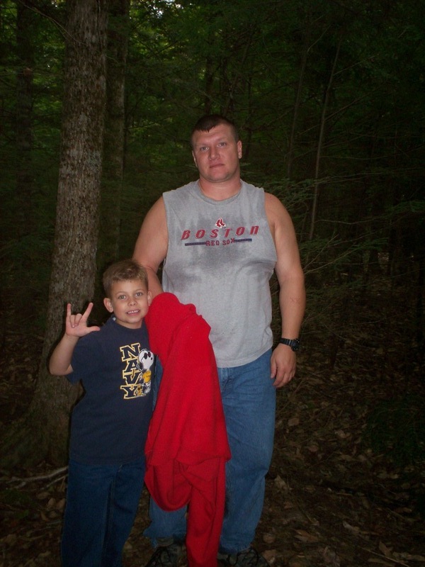 Chris(sweating profusely) and Grady (the little one) at the Confluence