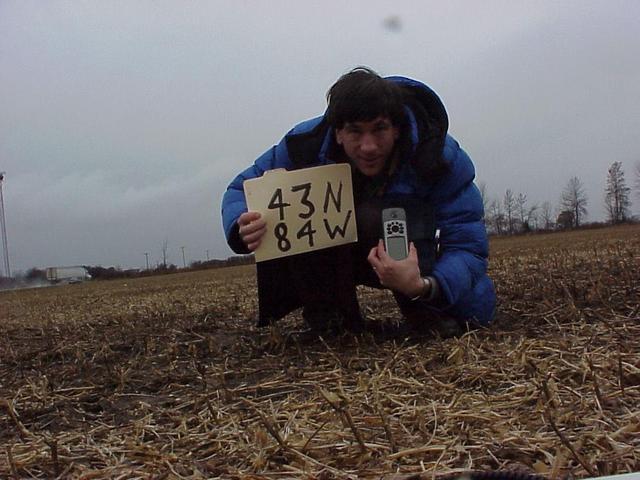 Joseph Kerski in a bean field at the confluence site.