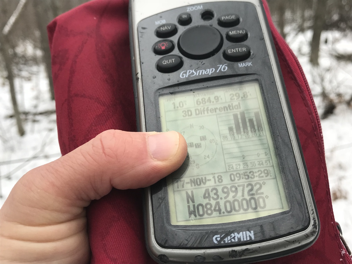 GPS reading at 84 West near the confluence.