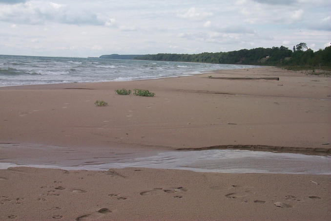 View west along the shore of Lake Michigan.