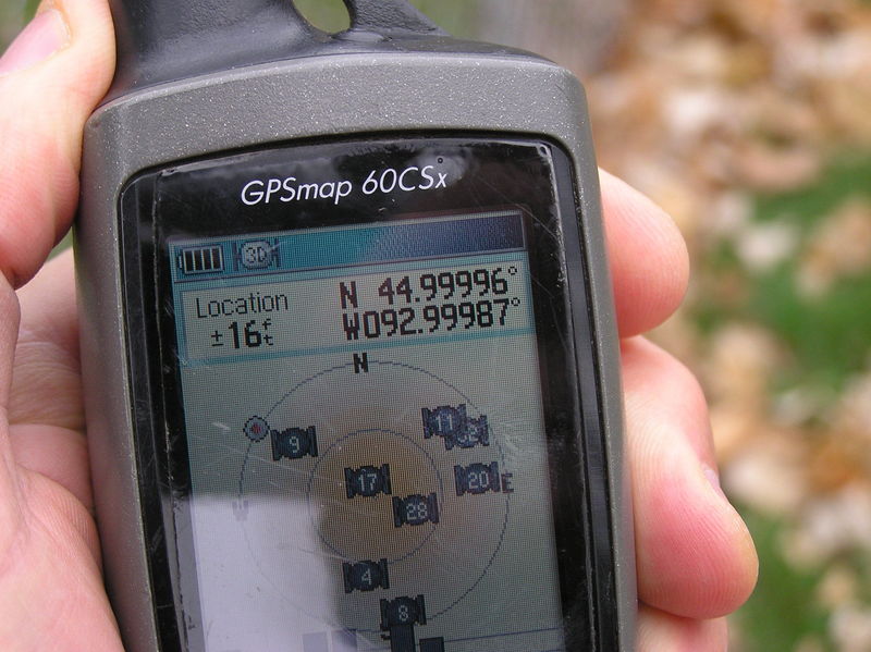 My GPS receiver, 24 feet from the confluence point
