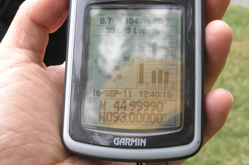 GPS reading at the confluence point.