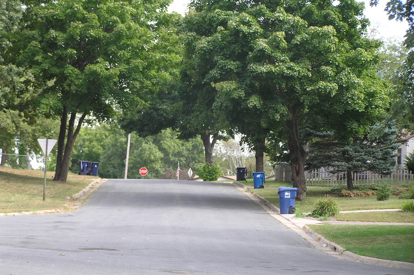 Looking east on trash day at the confluence site.