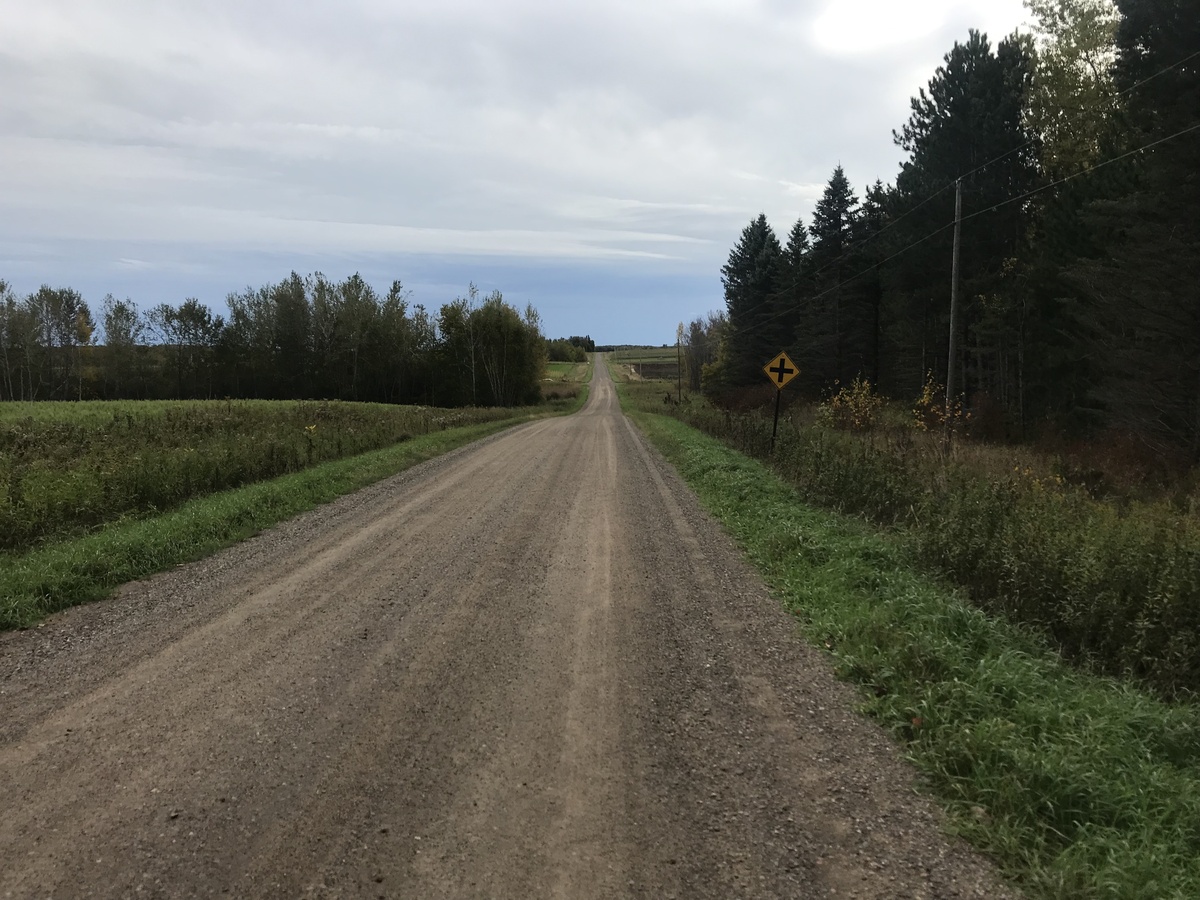 Nearest road to the confluence, about 87 meters east of the point, looking south. 