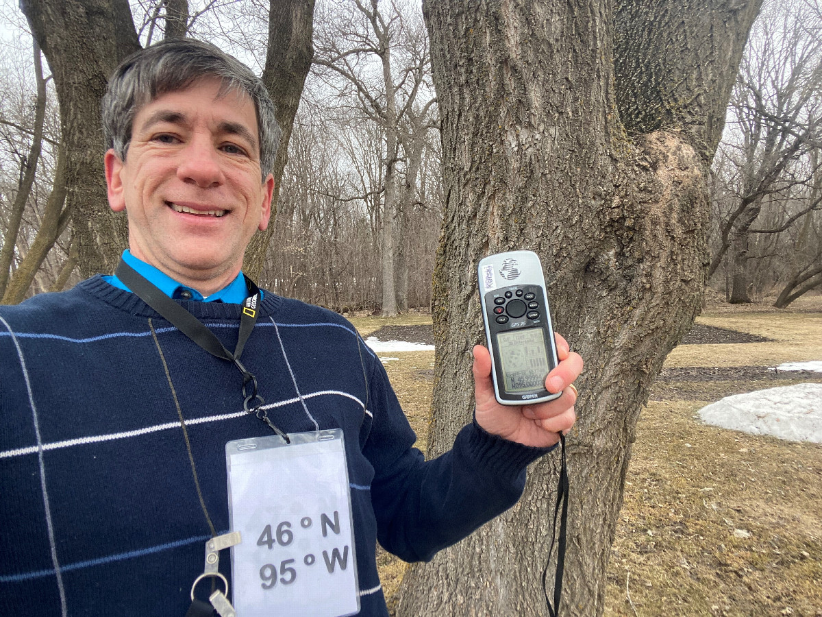 Joseph Kerski at the confluence point. 