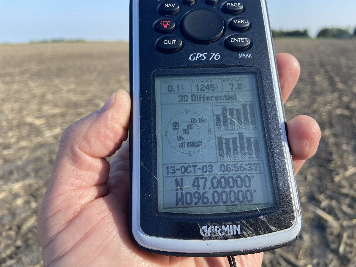 The GPS reading at the confluence point.