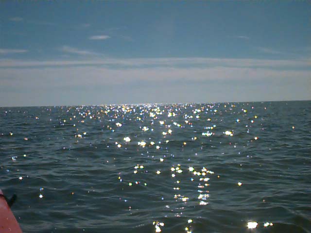 Looking north; the confluence is just off the starboard bow of the kayak.