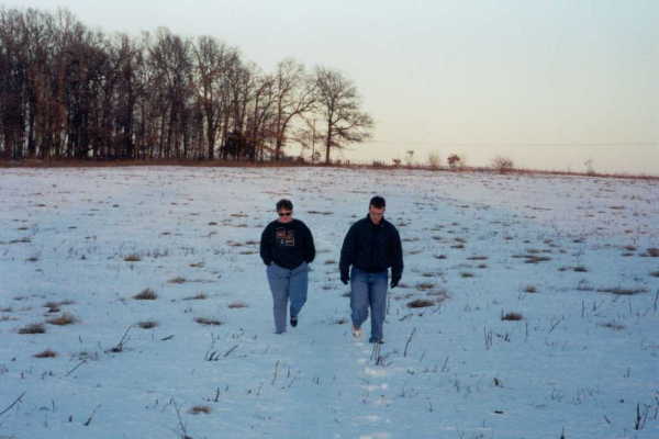 Our long walk across a snow covered field. Joe (Brother In Law) and Anna (My wife) chatting.