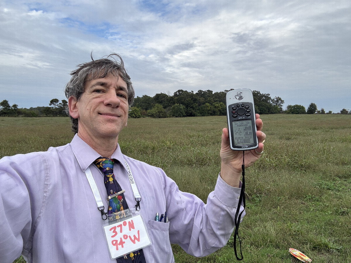 Joseph Kerski at the confluence point. 