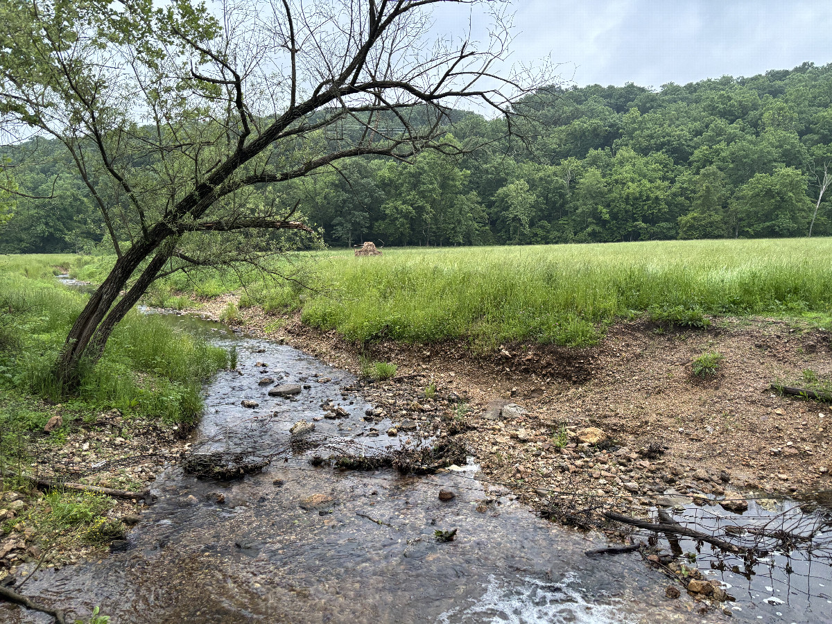 The confluence lies in the distance in this photograph, looking southeast.  