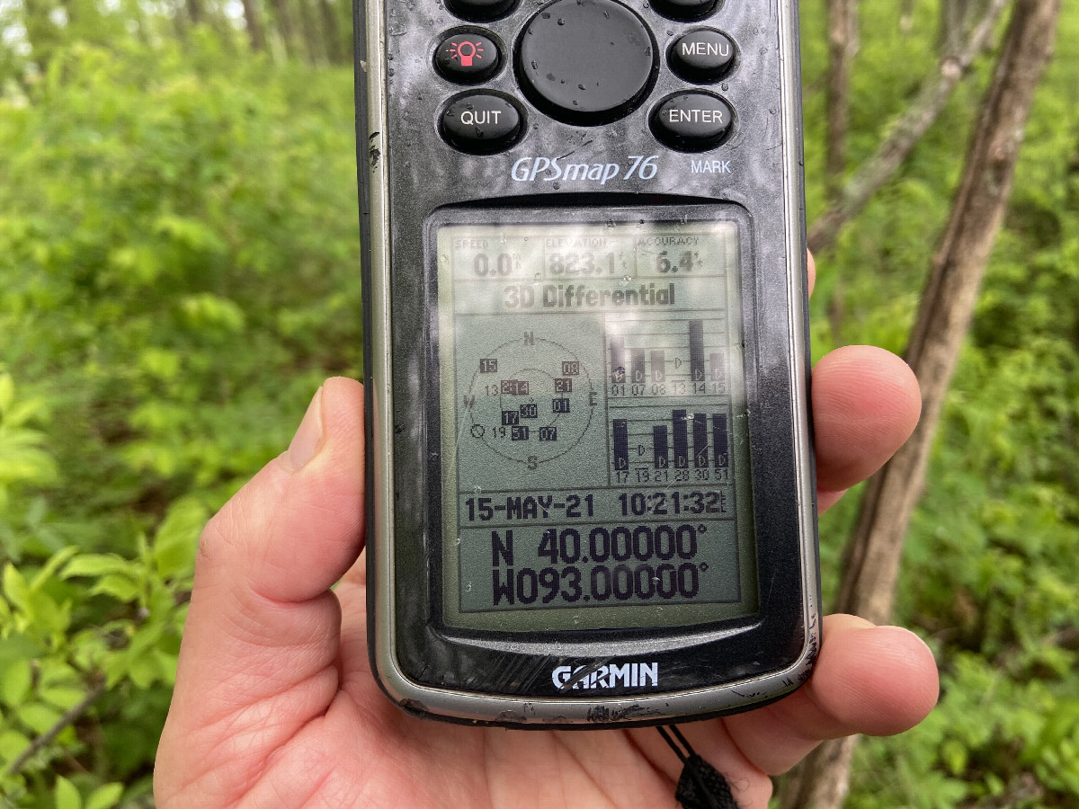 GPS reading at the confluence point. 