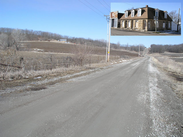 Looking north on County Road 77 from Lincoln Creek toward Fillmore MO (small inset).