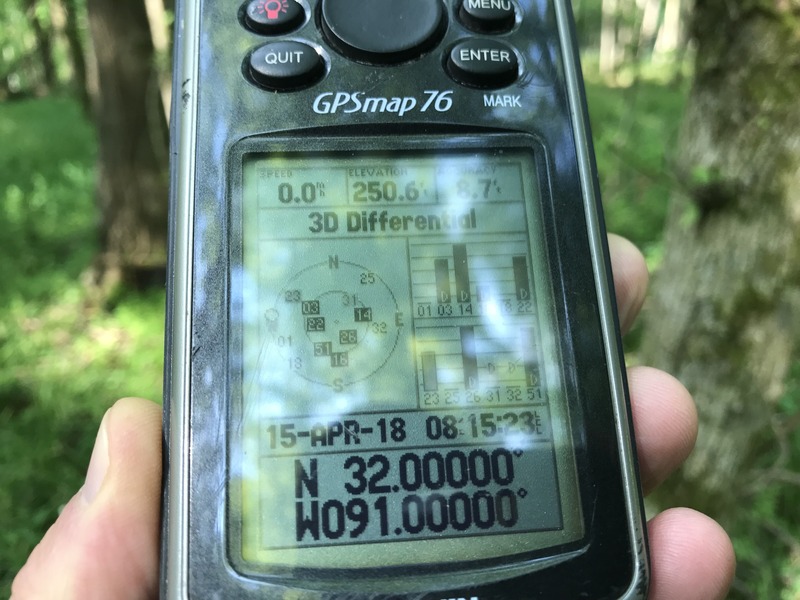 GPS reading at the confluence.