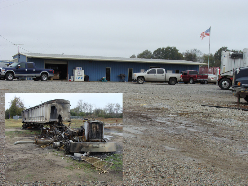 I’ll bet there’s an interesting story behind this burned out truck which sits midway between the Jim Newsom Trucking office and Greenfield Road. 