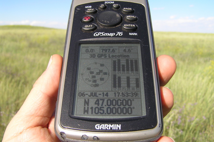 GPS reading at the confluence point.