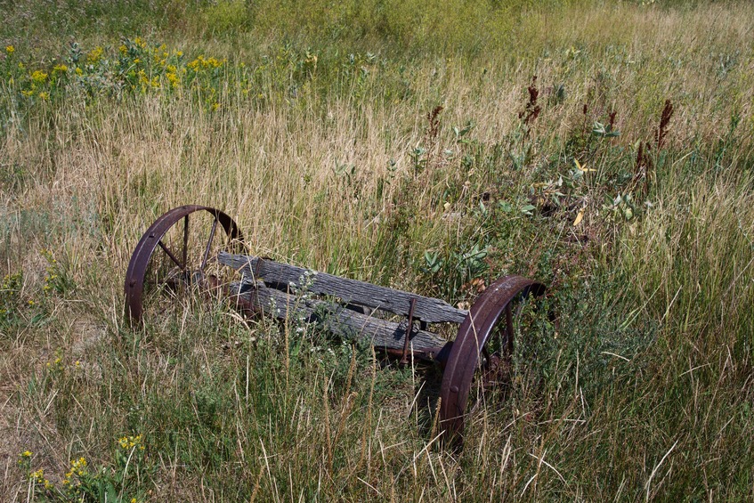 A piece of old farm equipment near the point