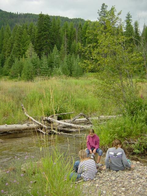 Crossing the creek. Cold feet!