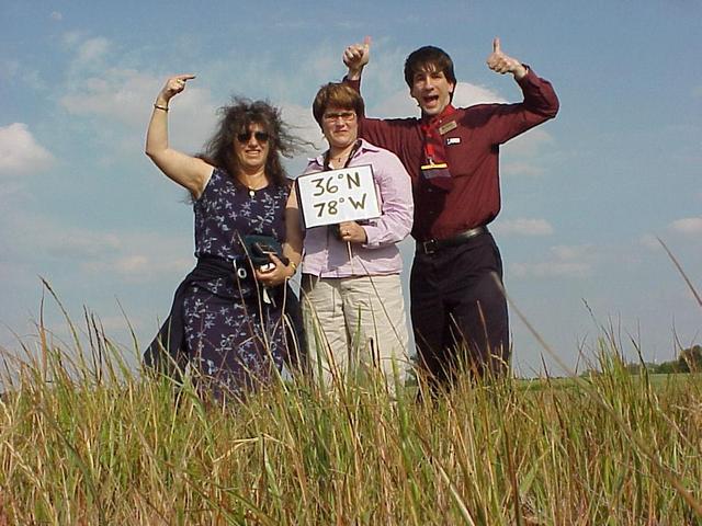 Marsha Alibrandi, Shannon White, and Joseph Kerski meet their confluence goal.