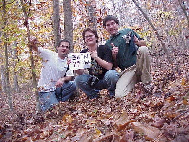 Left to Right:  Tom Luther, Shannon White, and Joseph Kerski reach the confluence.