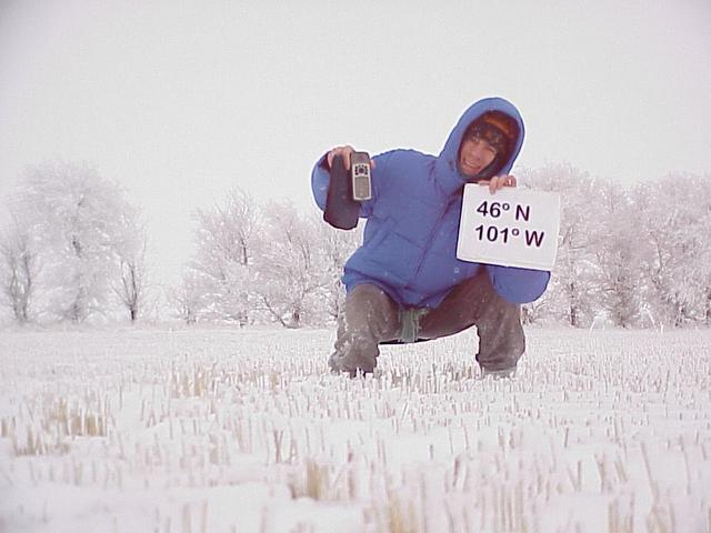 Joseph Kerski bundled up at confluence site.