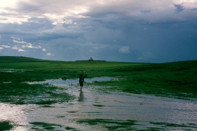 John crossing seasonally flowing stream