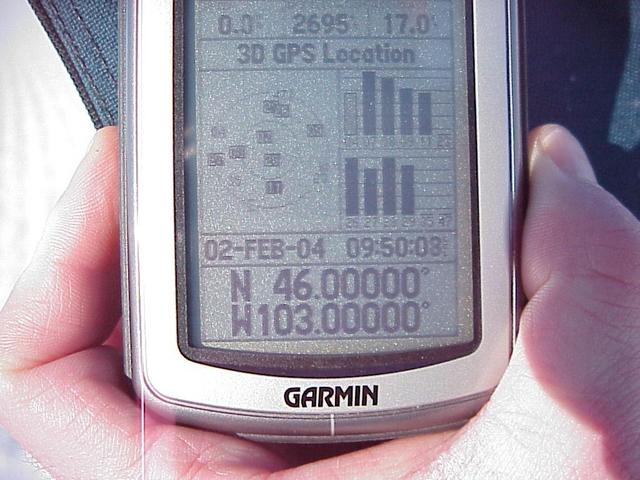 GPS unit's reading at the confluence.