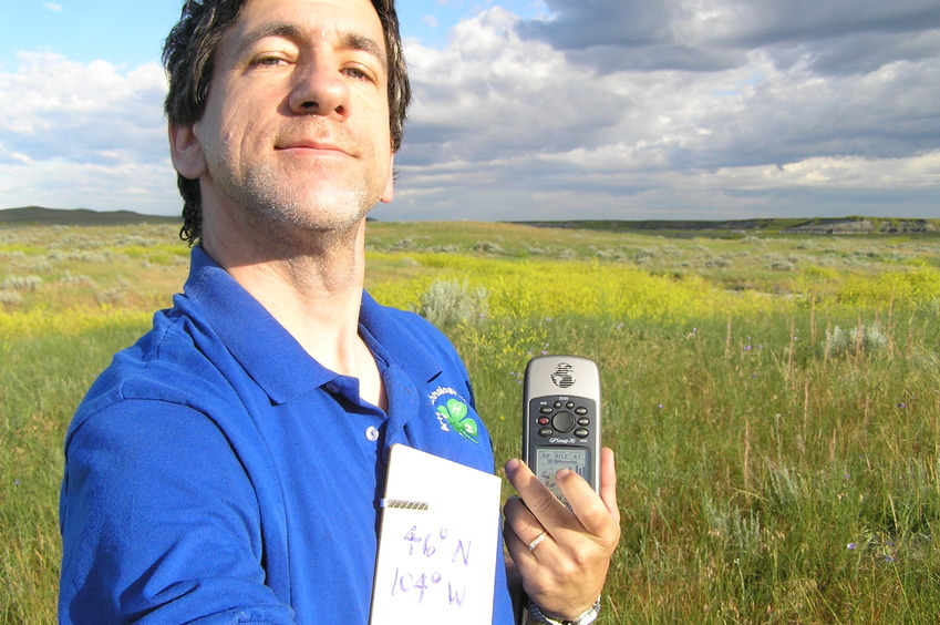 Joseph Kerski at the confluence point. 