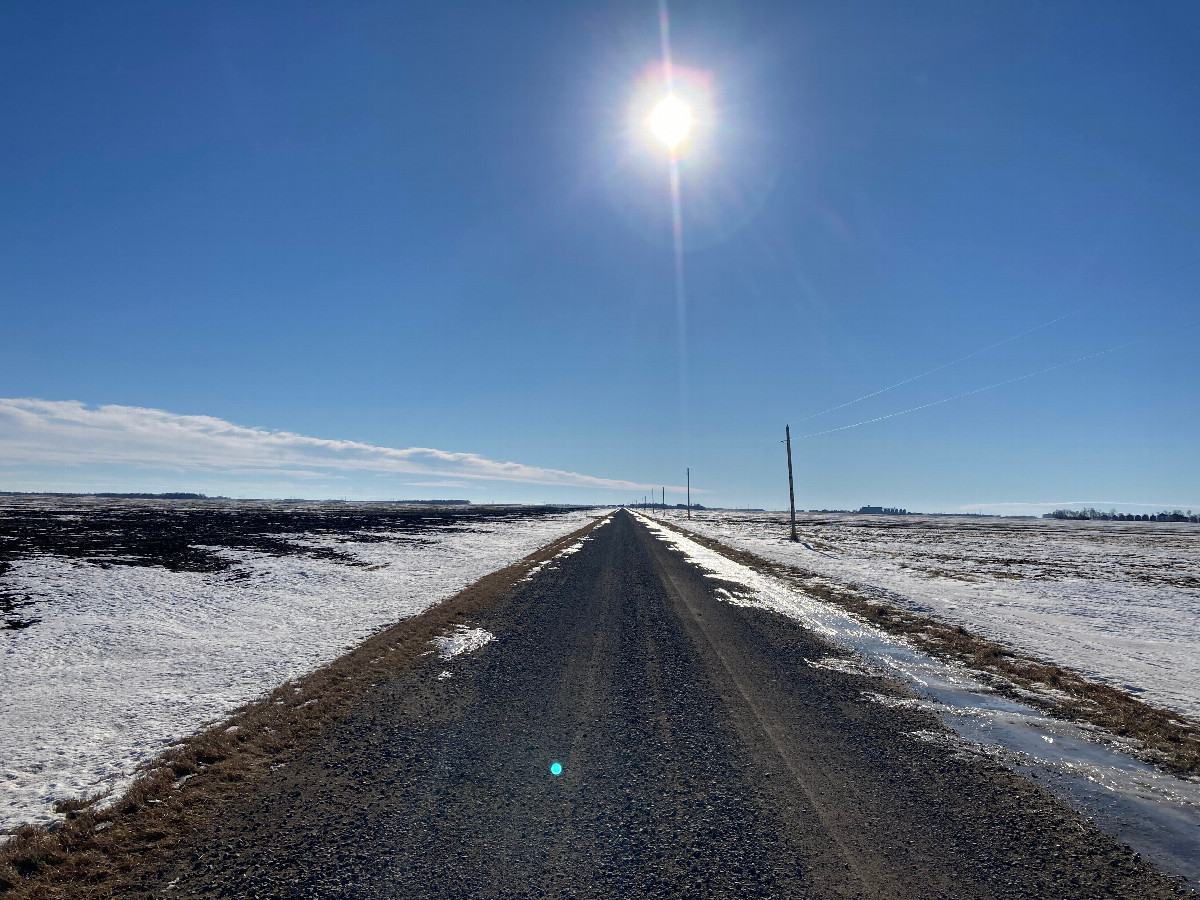 Looking south down the road along which we parked, 500 meters west of 47N 97W