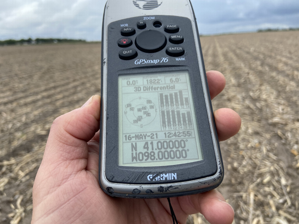 GPS reading at the confluence point. 