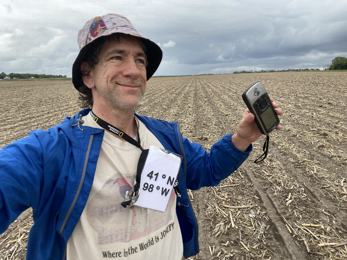 Joseph Kerski at the confluence point. 