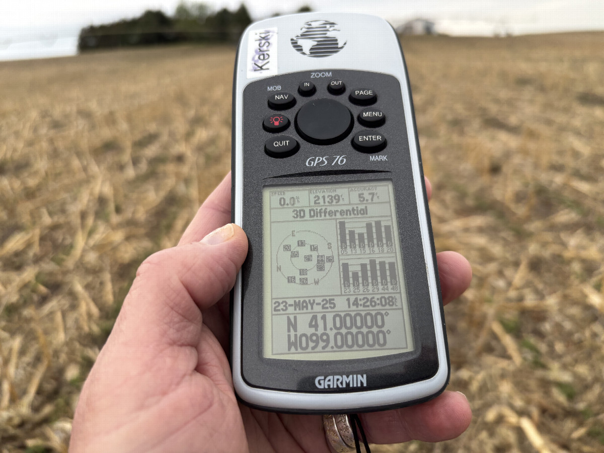 GPS reading at the confluence point.