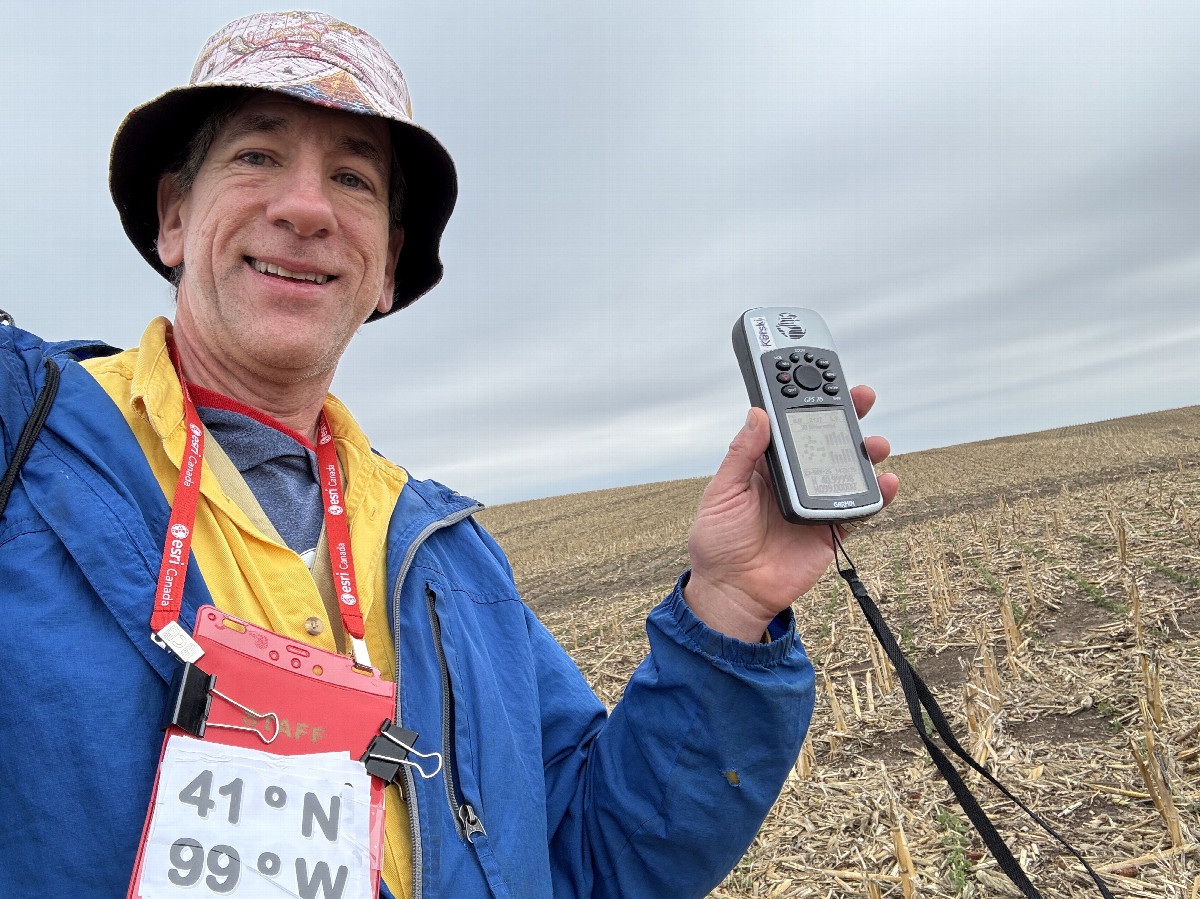 Joseph Kerski at the confluence point.