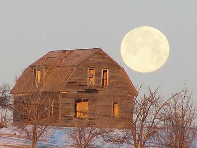 Moonset about 3 kilometers northeast of the confluence, just before I visited the site.