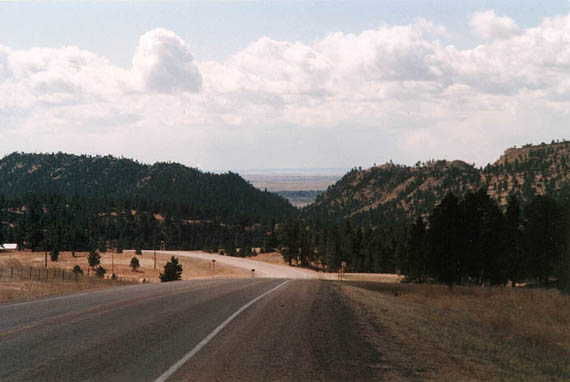 View south of Hot Springs, SD, looking out the south end of the Black Hills, on Highway 71.