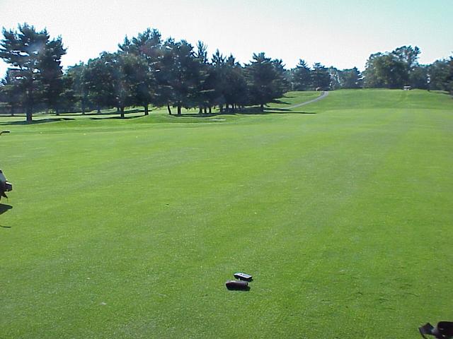 Confluence site (at spot where GPS receiver sits) and part of the fourth fairway at Riverton Country Club, looking southeast.