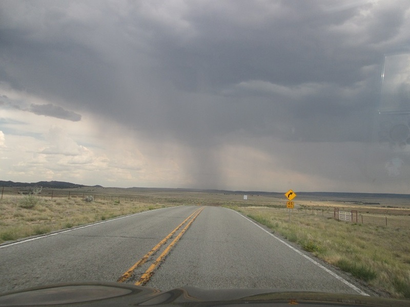 Heavy rain cells along NM-41 near the confluence.