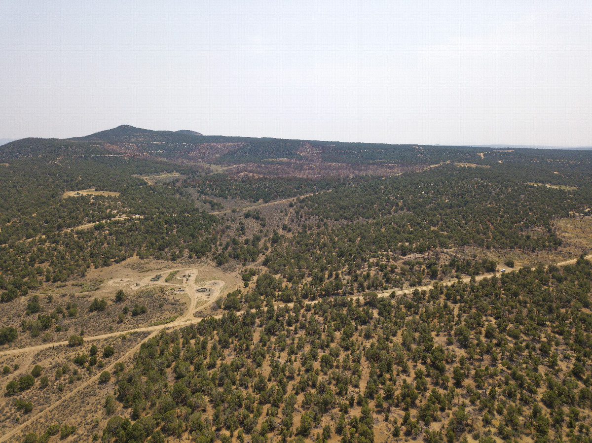 View South (into New Mexico, towards Lone Tree Mountain), from 120m above the point