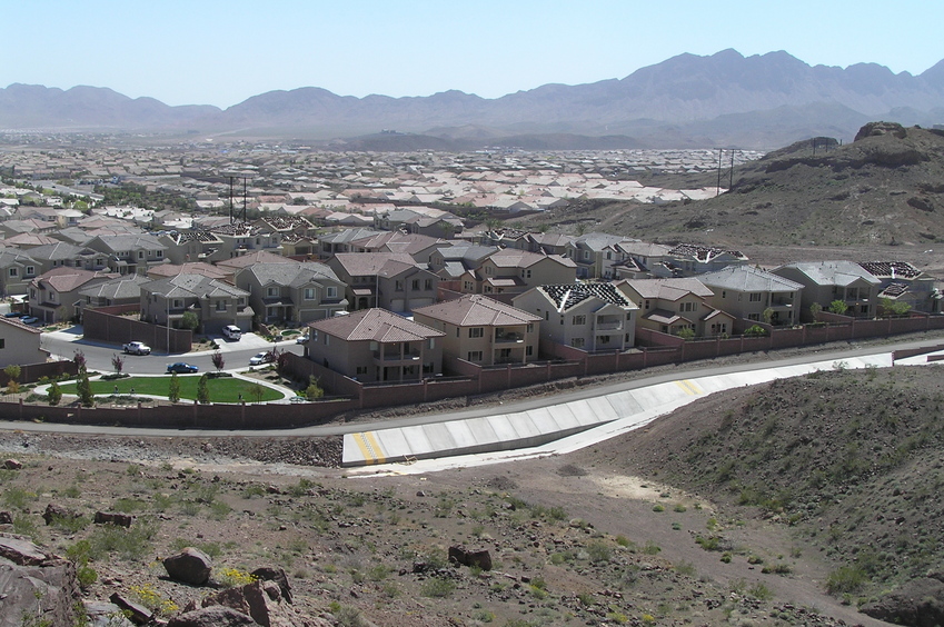 View to the east-southeast from the confluence, showing how close suburbanization has approached.