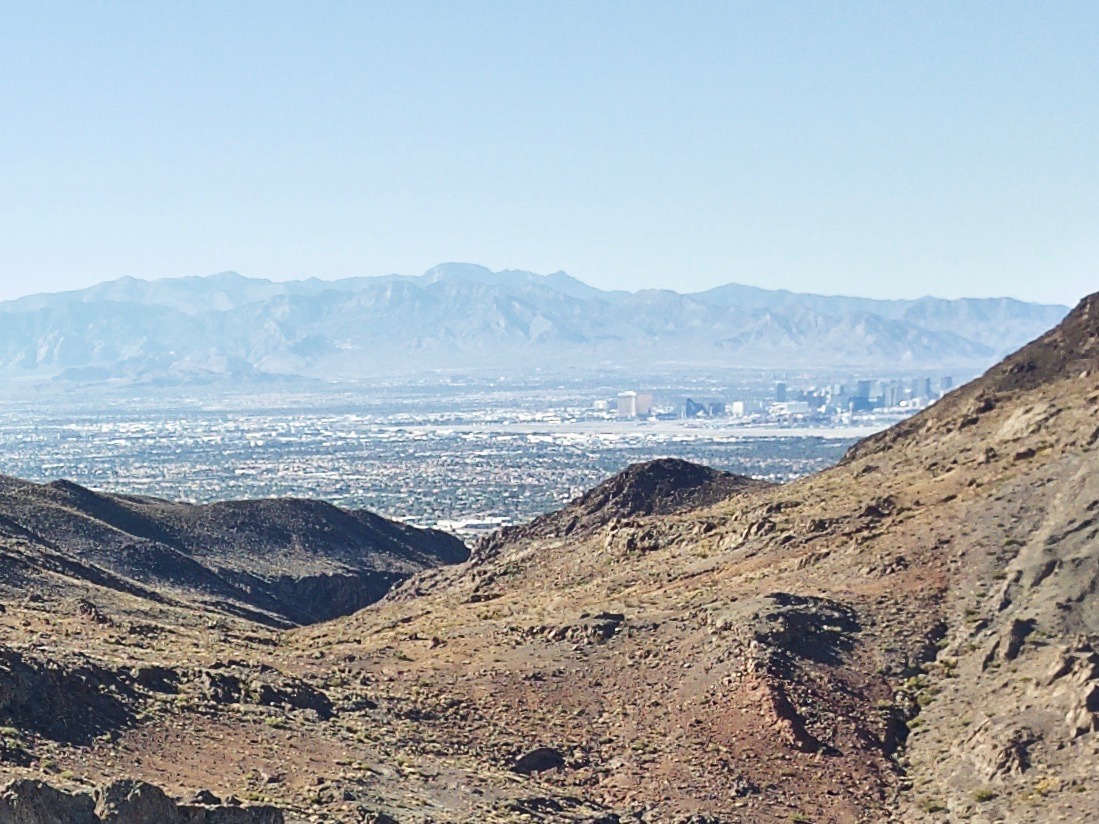 A close-up of the south end of the Las Vegas Strip - visible when looking West from 120 m above the point