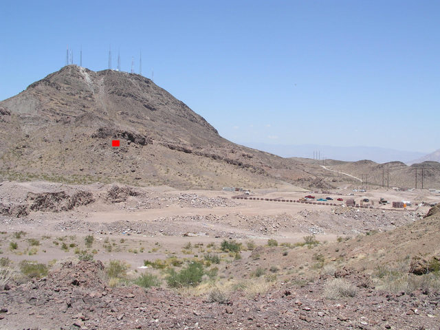 My route from the south to 36N 115W (indicated by the red square) took me around several gullies and at least one large trash dump.