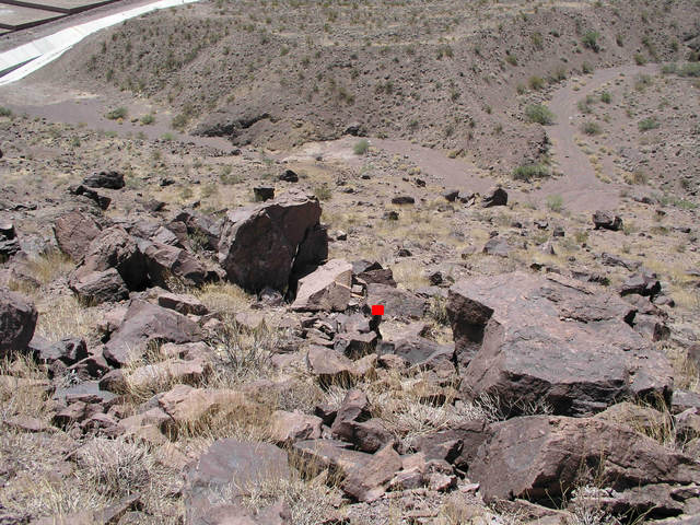 Looking down on the cp from the north, the red square indicates the "sweet spot" for a GPS reading.