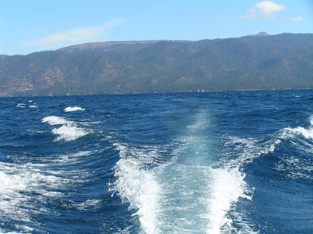 Boat wake, looking northeast from the confluence.