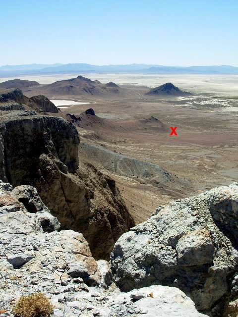 looking down from the cliffs in photo 2, the confluence  1.5 miles distant and  1000' below