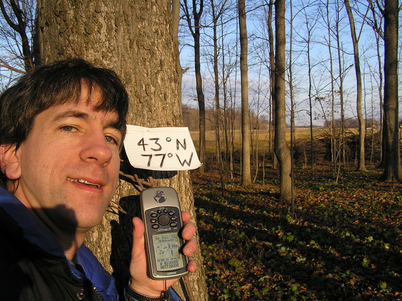 Joseph Kerski at the confluence of 43 North 77 West.