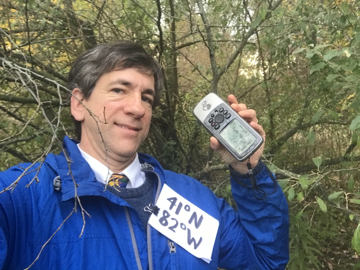 Joseph Kerski at the confluence point. 