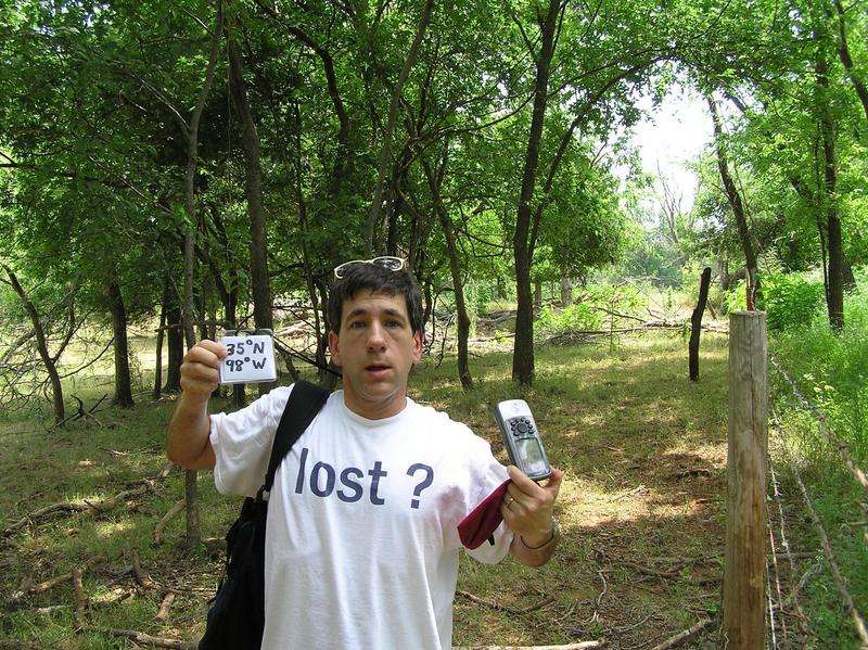 Not Lost:  Joseph Kerski at the confluence point.