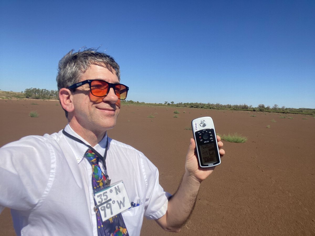 Geographer Joseph Kerski at the confluence. 